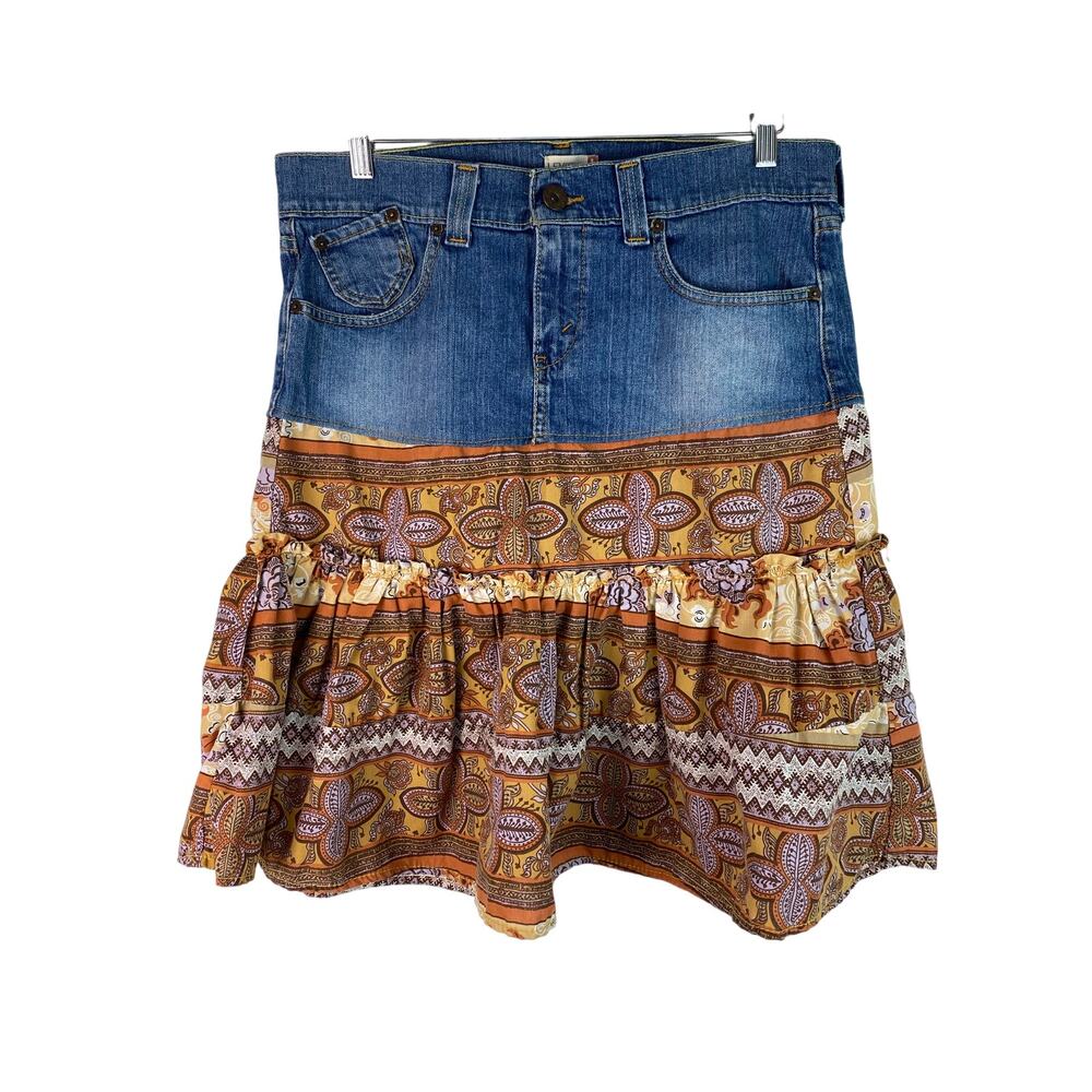 Levi's‎ Jeans Women's Size 11 Retro Orange Tiered Boho Denim Skirt *